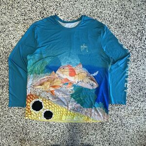 Guy Harvey Shirt Mens 2XL Caribbean Sea Long Sleeve Fishing Outdoors Colorful